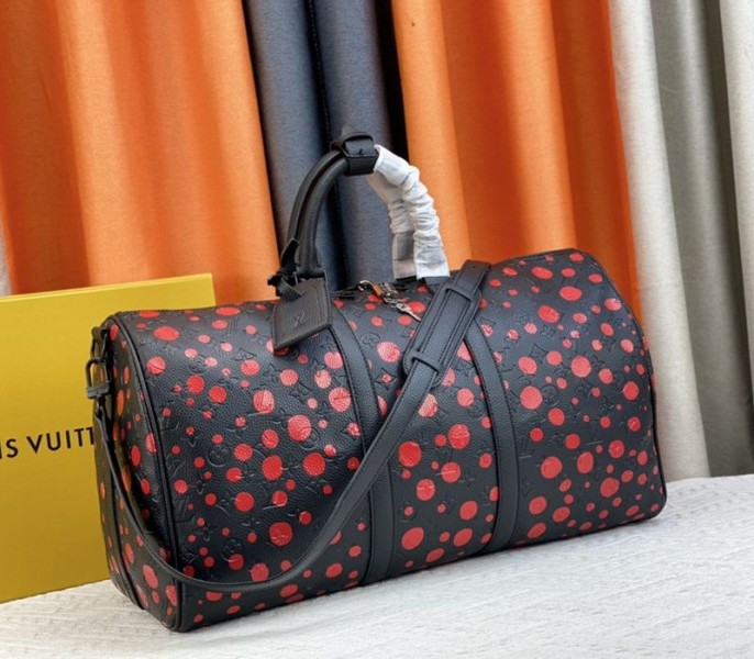 Louis Vuitton X YK Bandouliere Keepall 50 Travel Bag In Red Infinity Dots