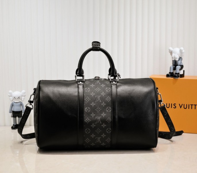 Louis Vuitton Taiga Leather Keepall Bandouliere 50 Travel Bag In Black