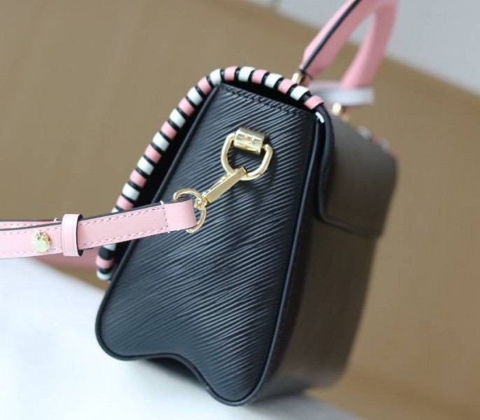 Louis Vuitton Epi Leather Twist MM Bag In Black With Braided Edges Flap