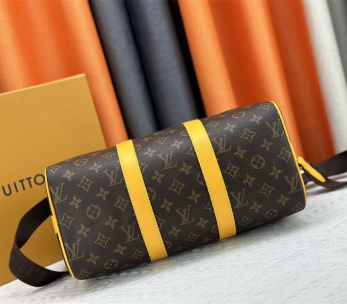 Louis Vuitton Monogram Macassar Canvas Keepall Bandouliere 35 In Safran Yellow