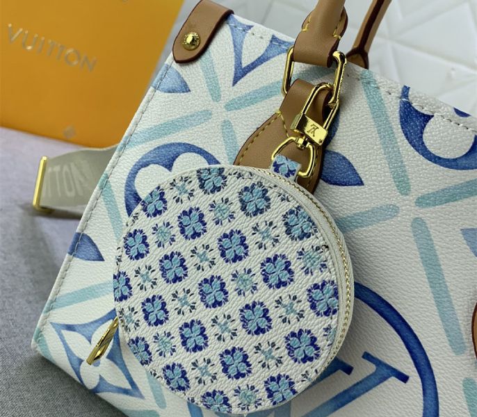 Louis Vuitton LV By The Pool Monogram Tiles Canvas Onthego PM Tote In Lagoon Blue
