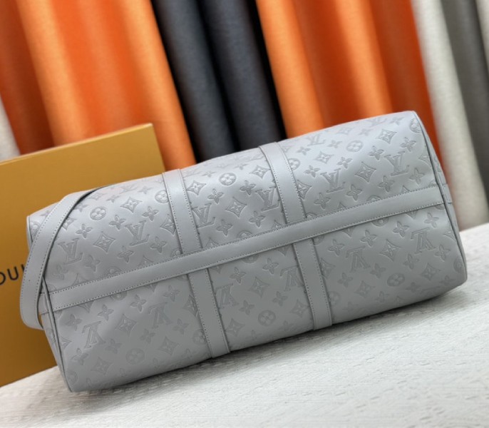 Louis Vuitton Monogram Shadow Leather Keepall Bandouliere 50 With Leather Strap In Anthracite Gray