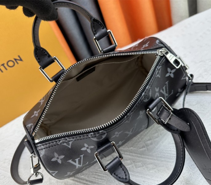 Louis Vuitton Brushed Monogram Keepall Bandouliere 25 City Bag In Black