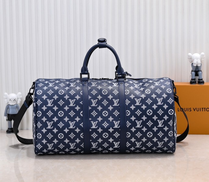 Monogram Shadow Keepall Bandouliere 50 In Navy Blue