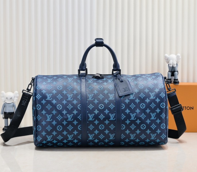 Monogram Shadow Keepall Bandouliere 50 In Navy River Blue