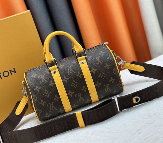 Louis Vuitton Monogram Macassar Canvas Keepall Bandouliere 25 In Safran Yellow