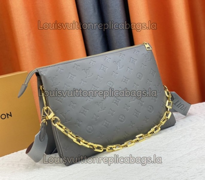 Louis Vuitton Coussin MM Bag In Gray With Jacquard Strap