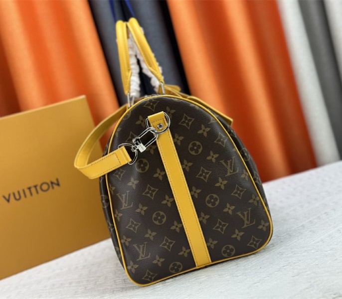 Louis Vuitton Monogram Macassar Canvas Keepall Bandouliere 50 In Safran Yellow