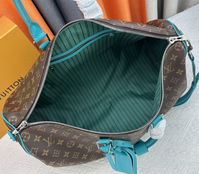 Louis Vuitton Monogram Macassar Canvas Keepall Bandouliere 50 In Turquoise Blue