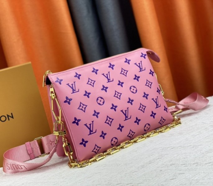 Louis Vuitton Coussin PM Bag In Pink And Purple With Jacquard Strap