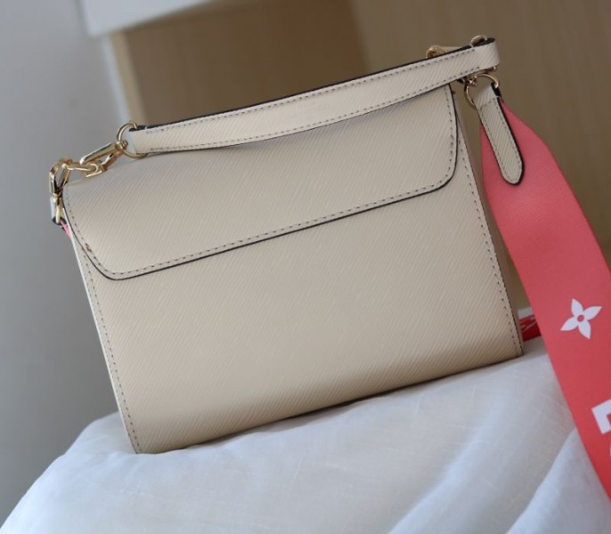 Louis Vuitton Epi Leather Twist MM Handbag In Quartz White With Gradient Strap