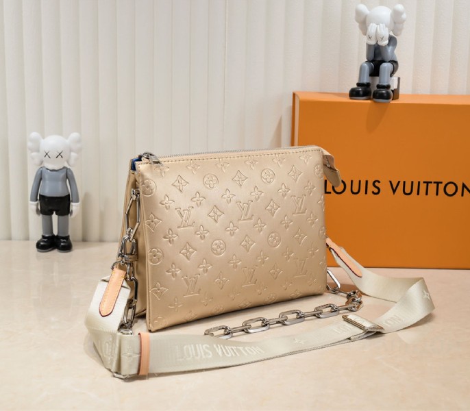 Louis Vuitton Coussin PM Bag In Light Gold With Jacquard Strap