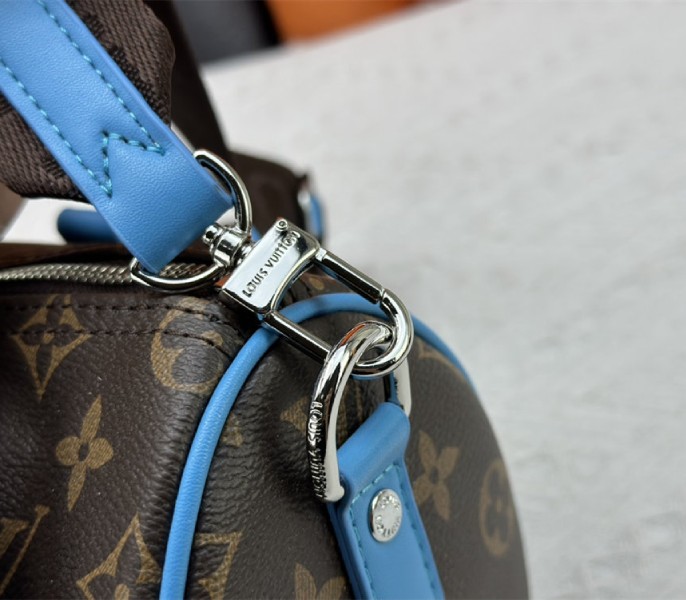 Louis Vuitton Monogram Macassar Canvas Keepall Bandouliere 25 In Gaston Blue