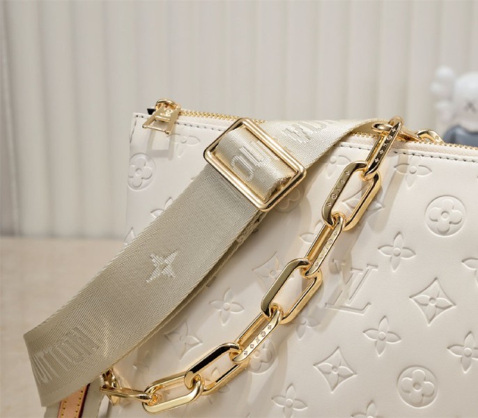 Louis Vuitton Coussin PM Bag In Cream With Jacquard Strap