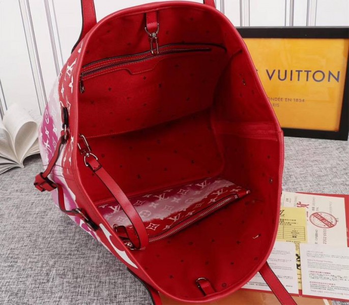 Louis Vuitton Seasonal Escale Neverfull MM Tote In Rouge Red