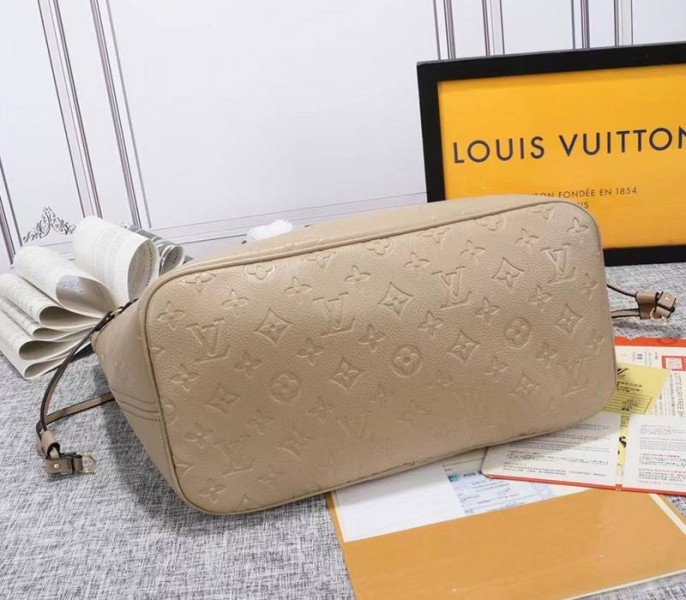 Louis Vuitton Monogram Empreinte Neverfull MM Tote In Beige