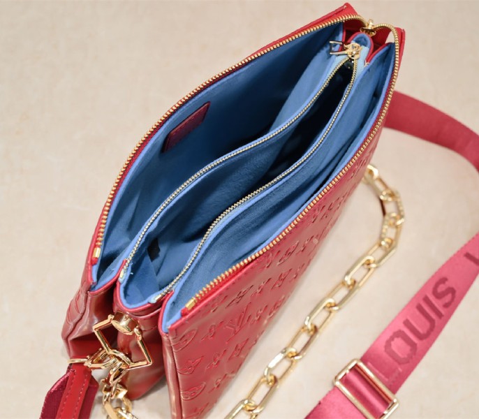 Louis Vuitton Coussin PM Bag In Red With Jacquard Strap