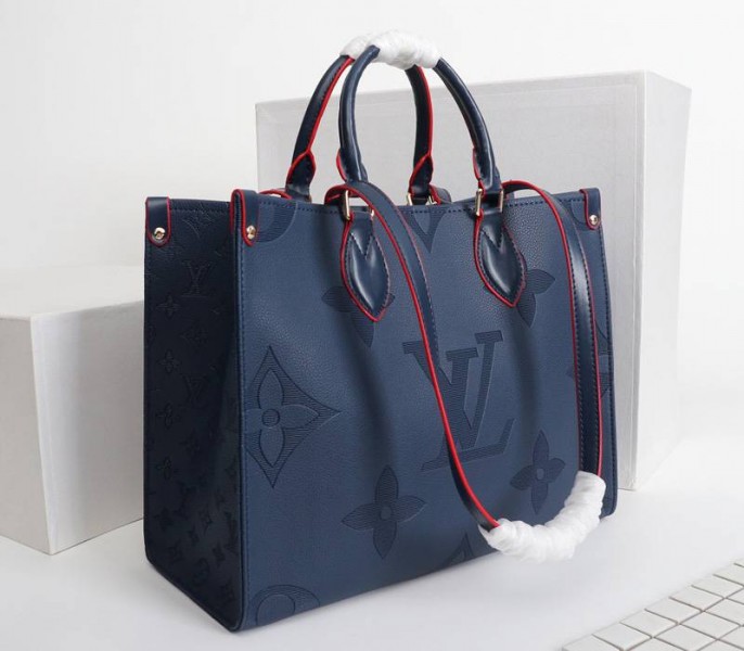 Louis Vuitton Monogram Empreinte Giant Onthego MM Tote In Navy Blue