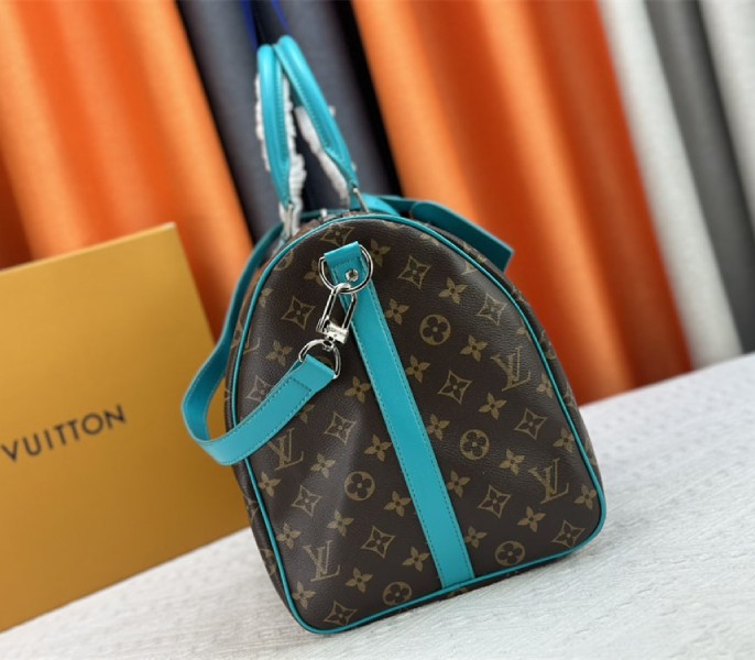 Louis Vuitton Monogram Macassar Canvas Keepall Bandouliere 50 In Turquoise Blue