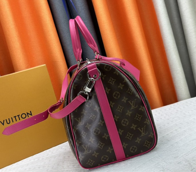 Louis Vuitton Monogram Macassar Canvas Keepall Bandouliere 50 In Pondichery Pink