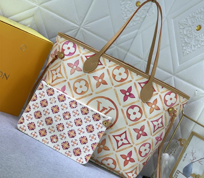 Louis Vuitton LV By The Pool Monogram Tiles Canvas Neverfull MM Tote In Coral