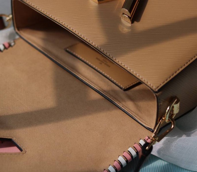 Louis Vuitton Epi Leather Twist MM Bag In Beige With Braided Edges Flap
