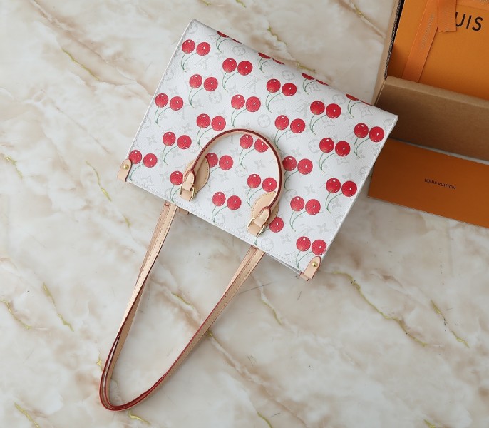 X TM Monogram Cherry Canvas Onthego MM In White Style 1