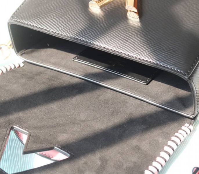 Louis Vuitton Epi Leather Twist MM Bag In Black With Braided Edges Flap