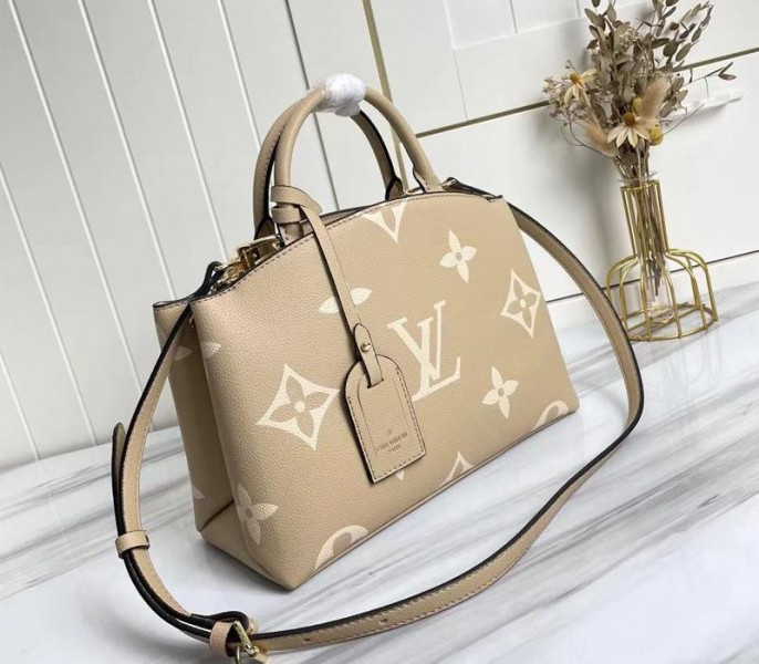 Louis Vuitton Bicolor Monogram Empreinte Leather Petit Palais Handbag In Tourterelle Gray And Cream