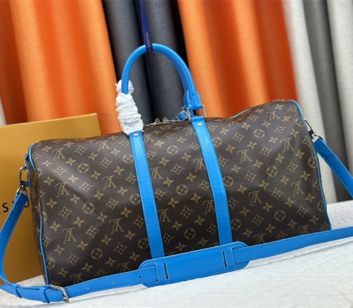 Louis Vuitton Monogram Macassar Canvas Keepall Bandouliere 50 In Gaston Blue