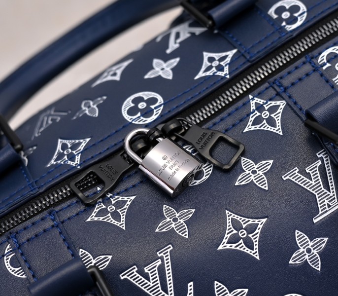 Monogram Shadow Keepall Bandouliere 50 In Navy Blue