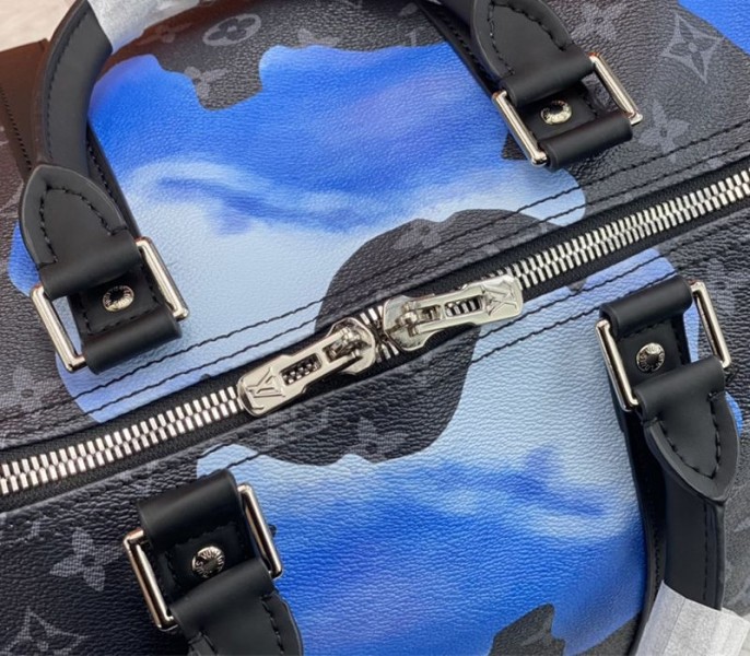 Louis Vuitton Monogram Eclipse Keepall 55 Bandouliere Travel Bag In Blue Sunrise