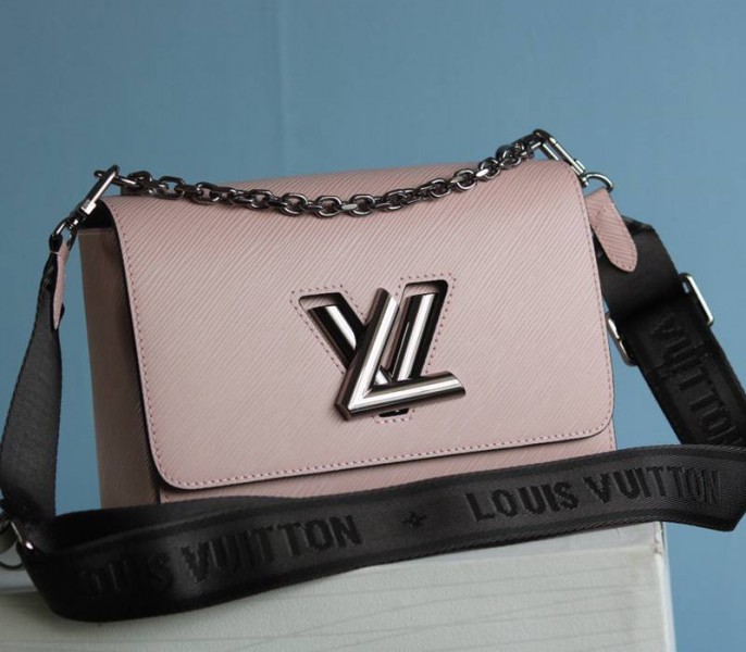 Louis Vuitton Epi Leather Twist MM Bag In Rose Ballerine Pink With Jacquard Strap