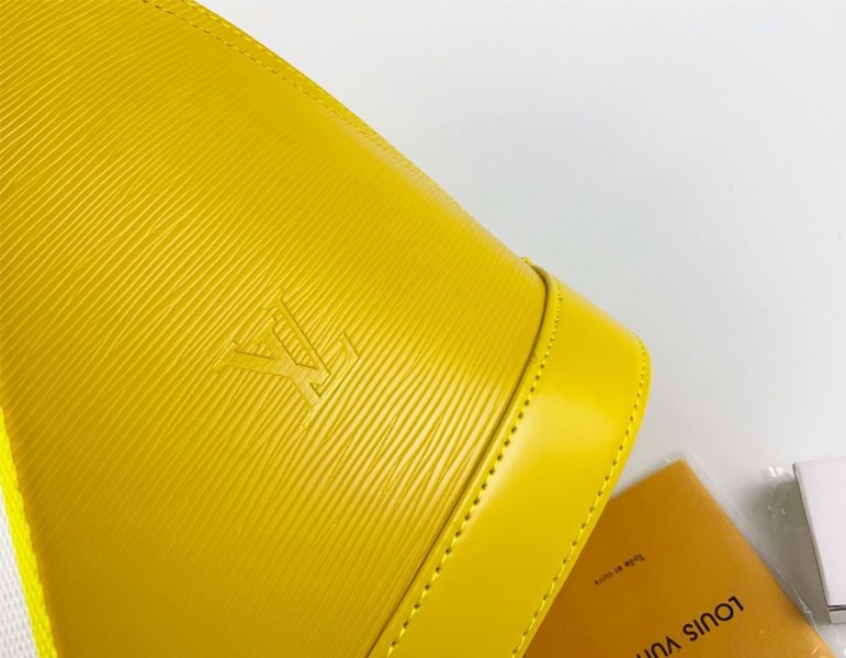 Louis Vuitton Epi Leather Alma PM Handbag In Cedrat Yellow With Jacquard Strap