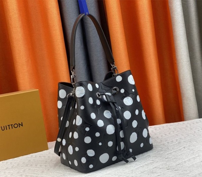 Louis Vuitton X YK NeoNoe MM Black Tote In White Infinity Dots