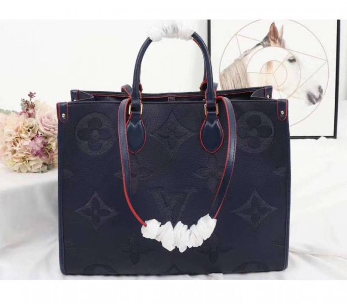 Louis Vuitton Monogram Empreinte Giant Onthego GM Tote In Navy Blue