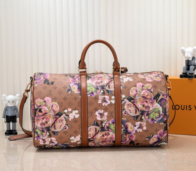 Louis Vuitton Keepall Bandouliere 50 Travel Bag In Brown With Floral Pattern