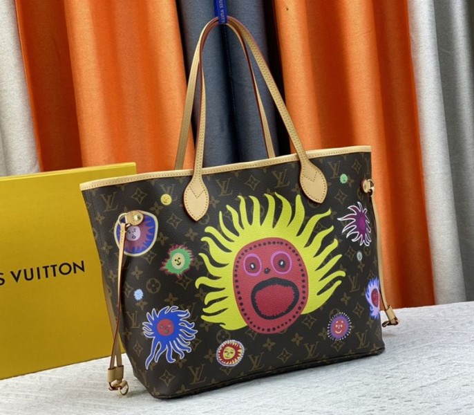 Louis Vuitton X YK Monogram Canvas Neverfull MM Tote With Faces Print