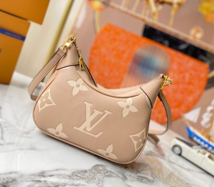 Louis Vuitton Bicolor Monogram Empreinte Leather Bagatelle Mini Hobo In Tourterelle Gray