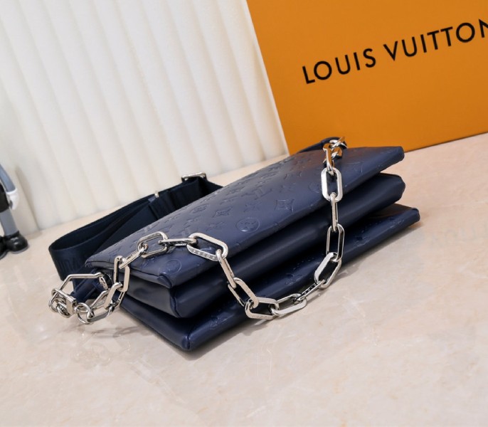 Louis Vuitton Coussin PM Bag In Navy Blue With Jacquard Strap
