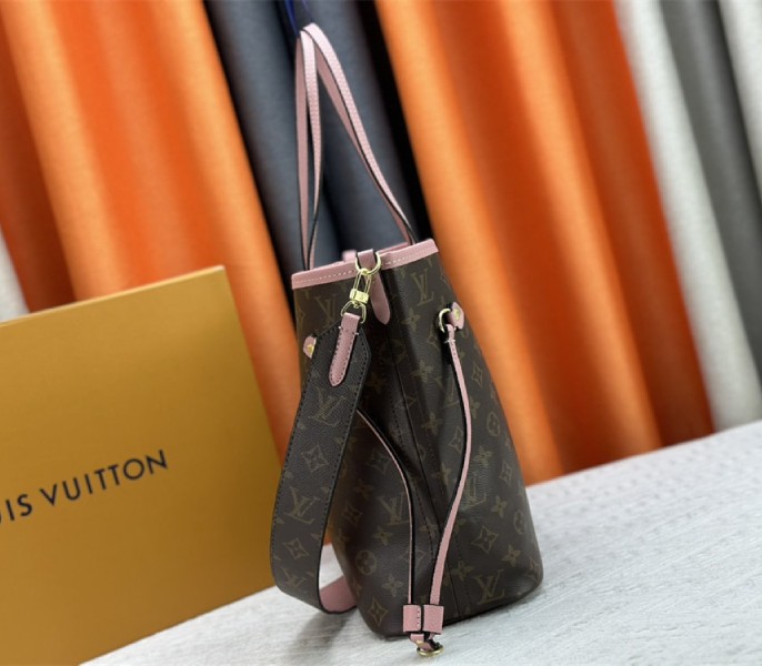 Louis Vuitton Neverfull Bandouliere Inside Out MM Tote In Monogram Canvas And Peony Pink Textile And Leather