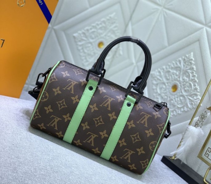 Louis Vuitton Monogram Macassar Canvas Keepall Bandouliere 25 In Minty Green