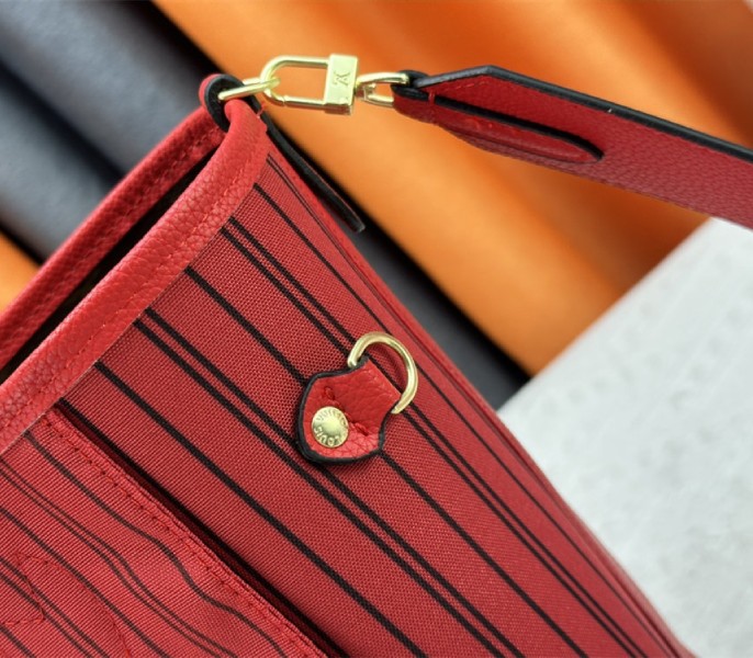 Louis Vuitton Neverfull Bandouliere Inside Out MM Tote In Monogram Canvas And Rouge Sari Textile