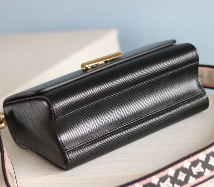 Louis Vuitton Epi Leather Twist MM Handbag In Black With Embroidered Strap