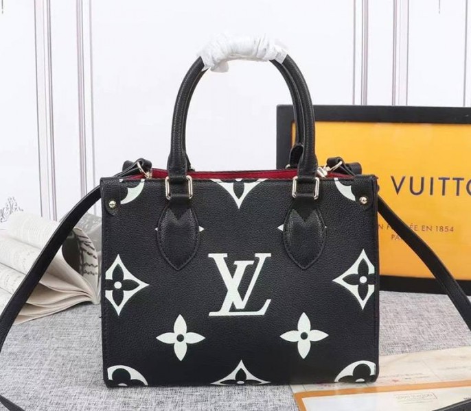 Louis Vuitton Bicolor Monogram Empreinte Leather Onthego PM Bag In Black And Beige