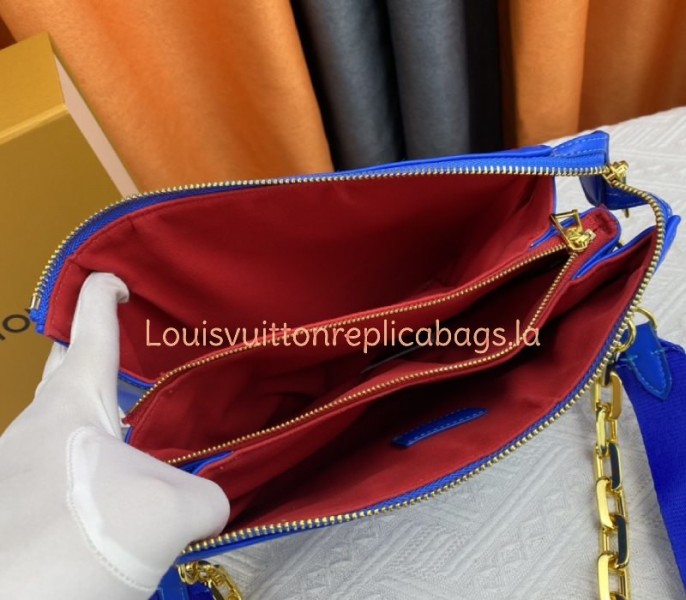 Louis Vuitton Coussin PM Bag In Blue And Red With Jacquard Strap