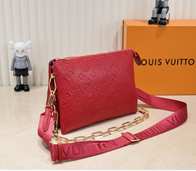 Louis Vuitton Coussin PM Bag In Red With Jacquard Strap