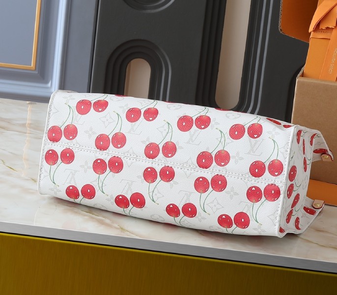 X TM Monogram Cherry Canvas Onthego MM In White Style 1