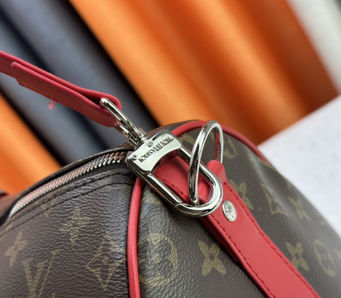 Louis Vuitton Monogram Macassar Canvas Keepall Bandouliere 50 In Sari Red