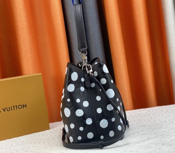 Louis Vuitton X YK NeoNoe MM Black Tote In White Infinity Dots